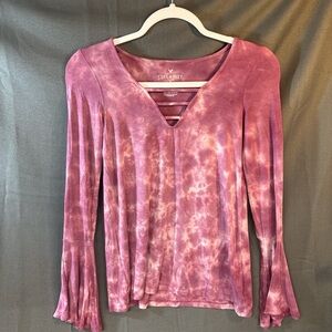 American Eagle outfitters soft & sexy mauve tie-dye Bell sleeve top size XS